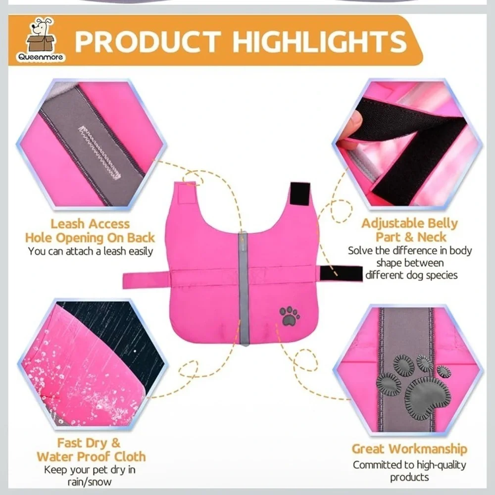 Cold Weather Dog Coats Reversible Fleece Vest Waterproof Large Pink
